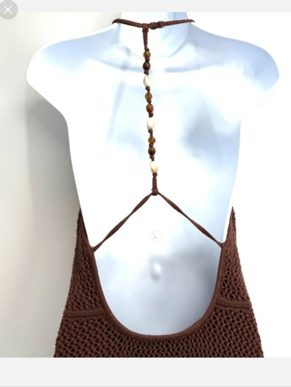 Abercrombie & Fitch Beaded Crochet Style Maxi Dress Halter I Brown Resortwear XL